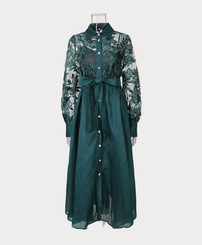lace sleeve belted shirt midi dress – RALDO