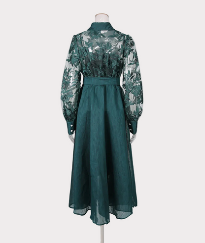 lace sleeve belted shirt midi dress – RALDO
