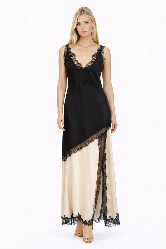 lace trim layered slip maxi dress – BLUSH