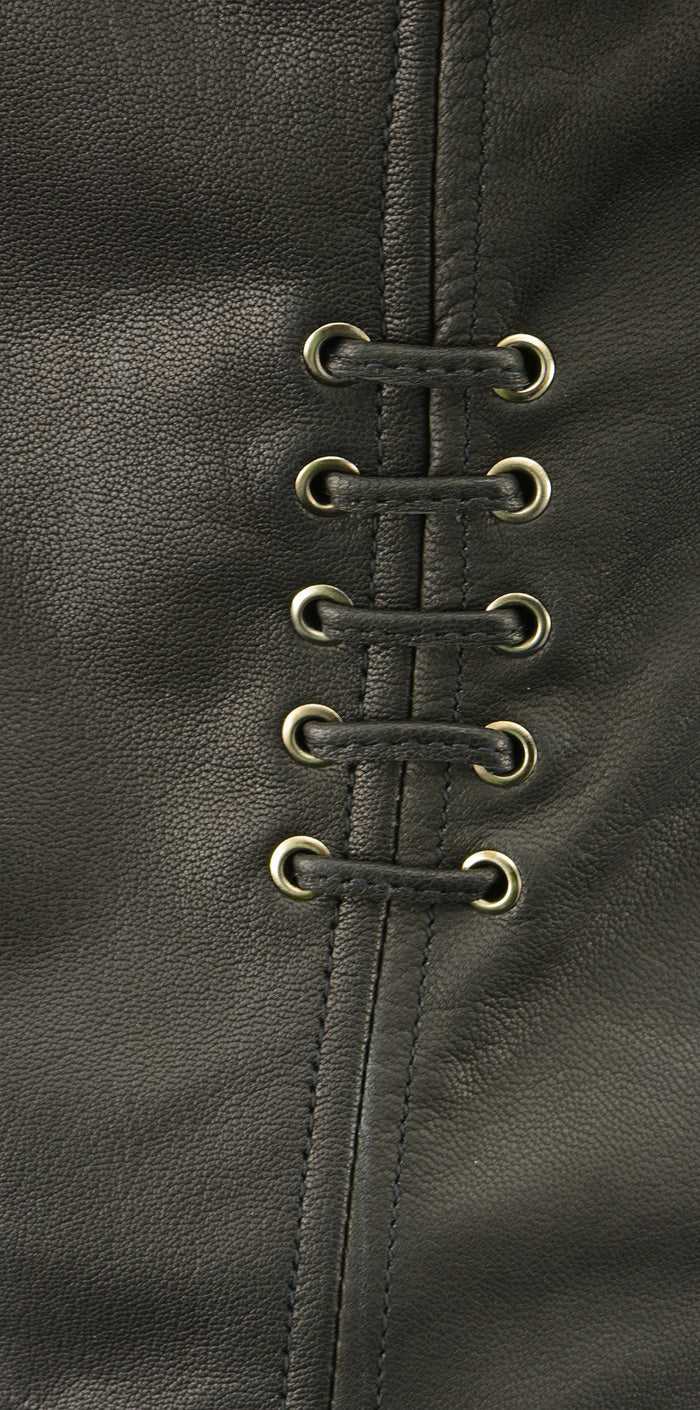 Ladies Covert Carry Vest: Features:

Made of Premium High-Grade Leather
Front Zipper Closure, Lacing Accents
Adjustable Side