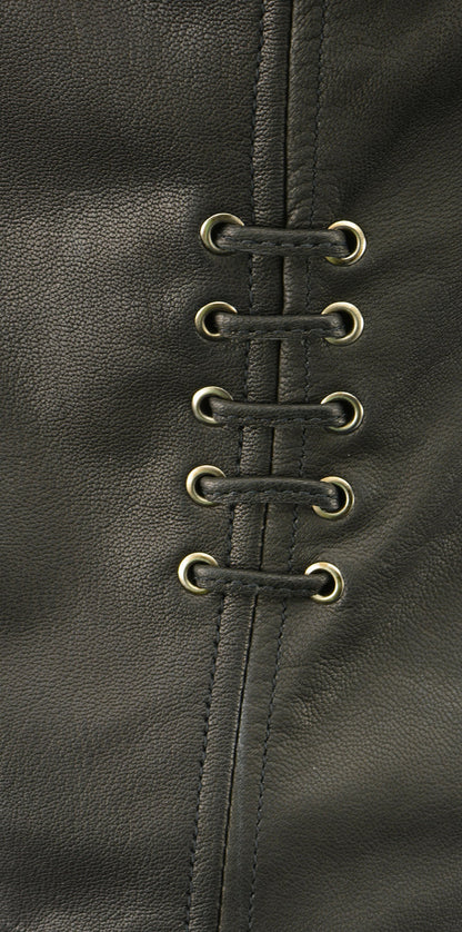 Ladies Covert Carry Vest: Features:

Made of Premium High-Grade Leather
Front Zipper Closure, Lacing Accents
Adjustable Side