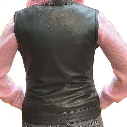 Ladies Dot Leather Club Vest: FEATURES:


Club style with banded collar, covered snaps and cropped center zipper
Two buttoned
