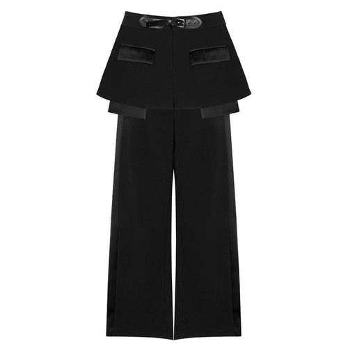 Layered Wide-Leg Pants with Belt – BASEM
