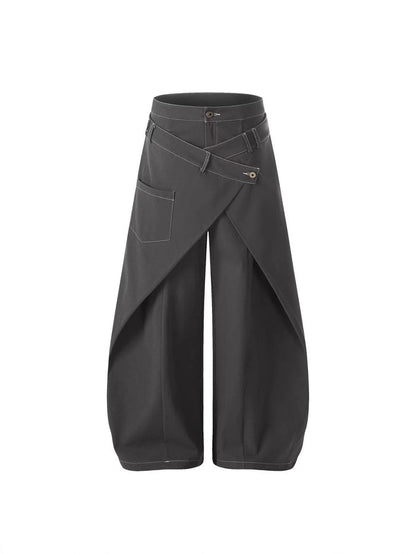 layered wrap wide-leg pants with asymmetrical belt detail – EDGE