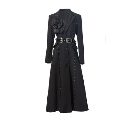 long sleeve blazer maxi dress with statement belt – MONARCH