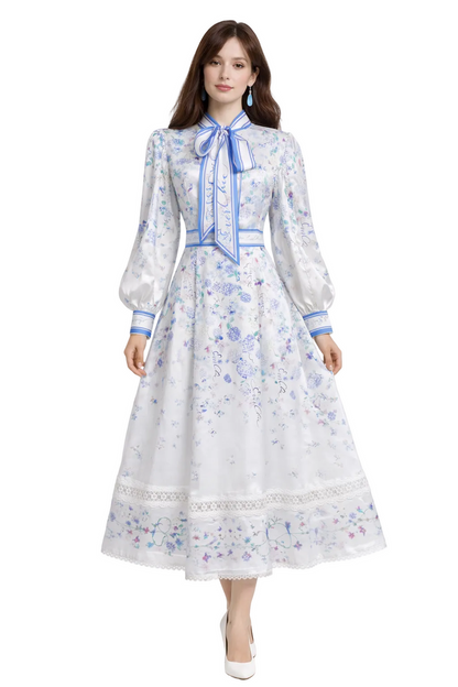 long sleeve floral midi dress with ribbon bow detail – FLORENCIA