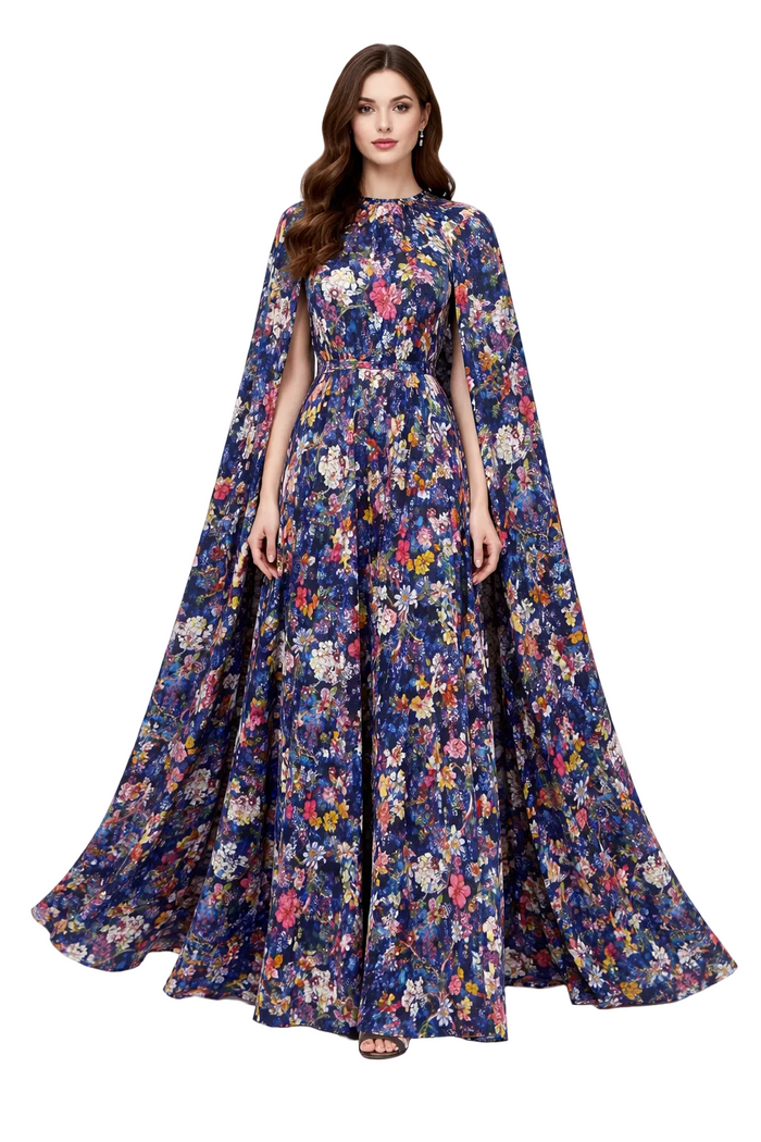 long sleeve floral print maxi dress with gathered neckline – BLOOMERA