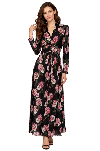 long-sleeve floral wrap maxi dress – ROSALYN