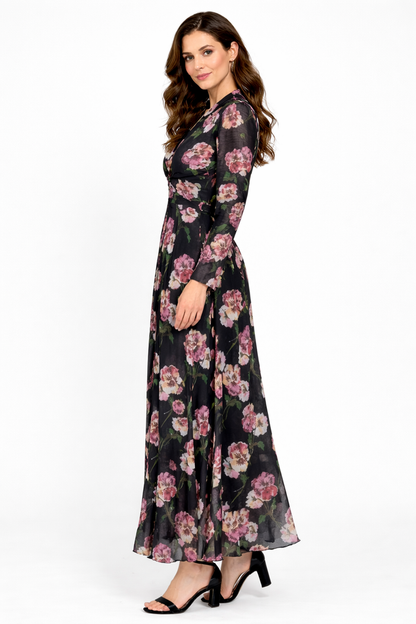 long-sleeve floral wrap maxi dress – ROSALYN