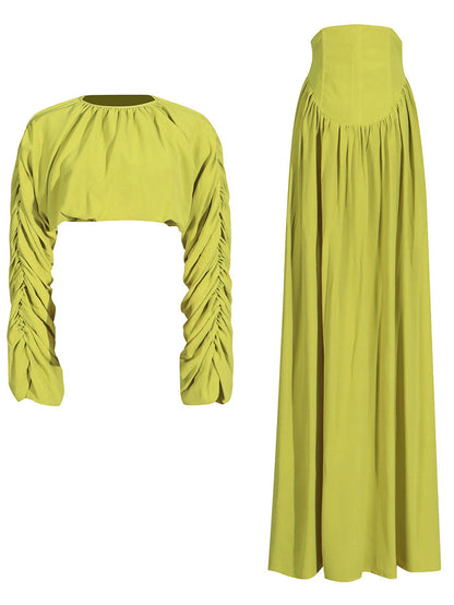 long sleeve gathered maxi dress with corset waist – LIMEA