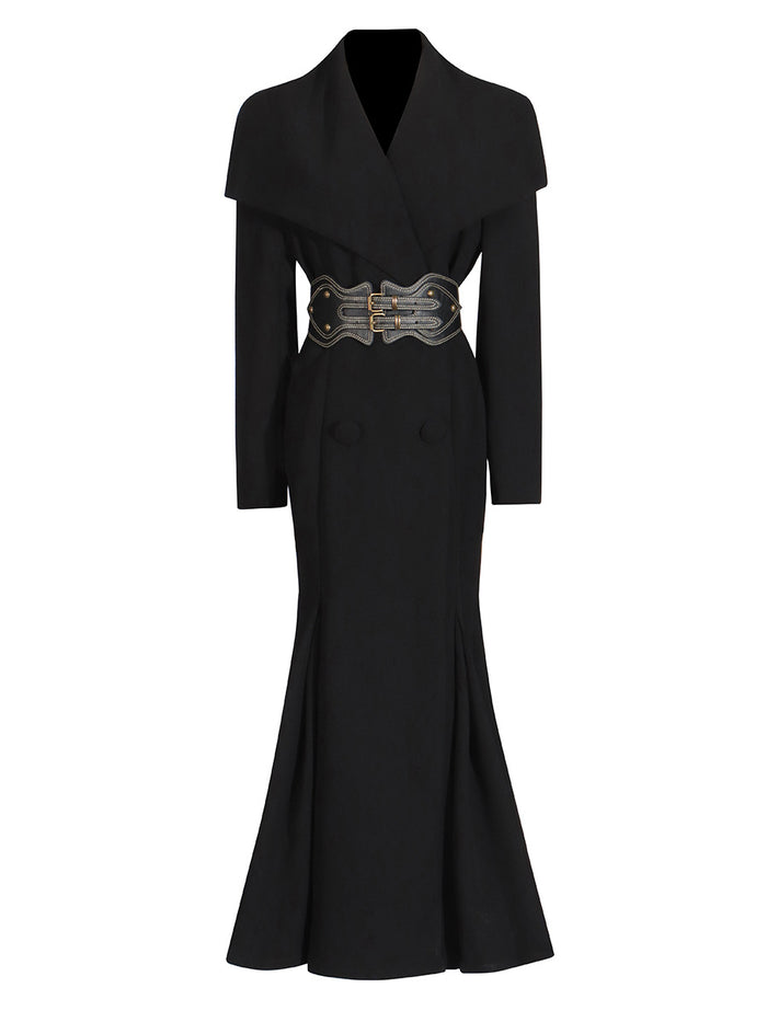 long sleeve mermaid dress with statement buckle belt – CORSET