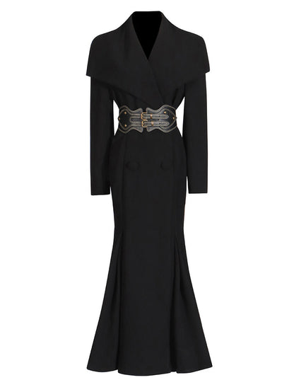 long sleeve mermaid dress with statement buckle belt – CORSET