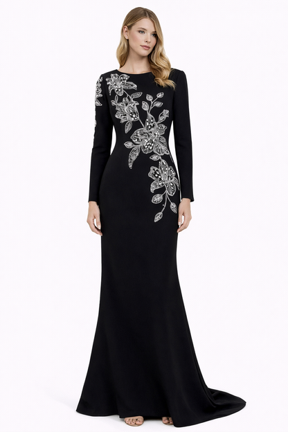long-sleeve mermaid gown with floral crystal embroidery – SERAPHINA