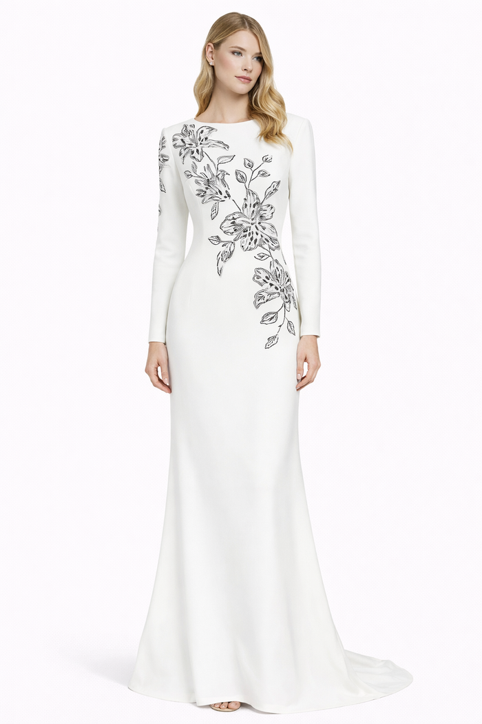 long-sleeve mermaid gown with floral crystal embroidery – SERAPHINA