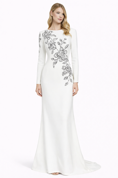 long-sleeve mermaid gown with floral crystal embroidery – SERAPHINA