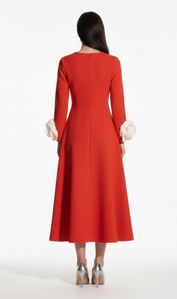 long-sleeve midi dress with sculpted cuff detail – ROSARIA