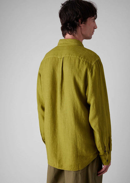 Loop Button Lightweight Linen Shirt | Olivine