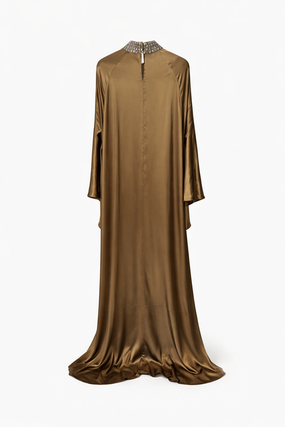 loose maxi satin kaftan dress with embellished neckline – SAHARA