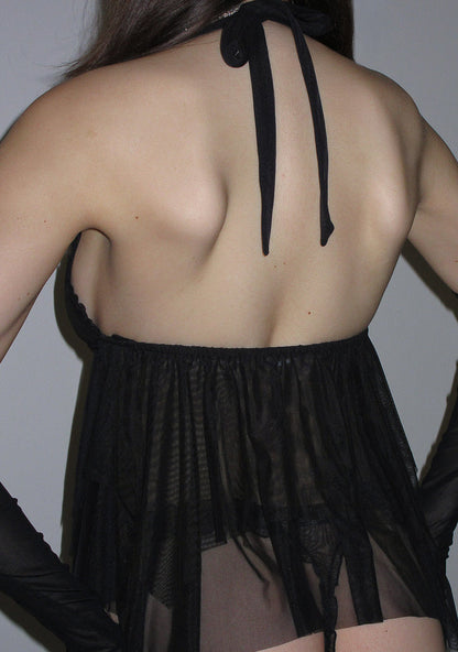 LOVEBITE SHEER MESH HALTERNECK CAMI TOP BLACK