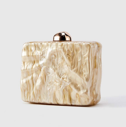 marble-effect hard-case clutch with chain strap – ROSÉA