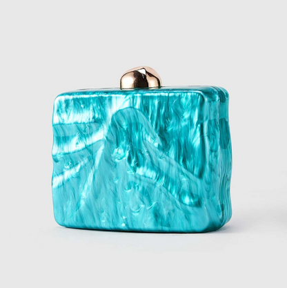 marble-effect hard-case clutch with chain strap – ROSÉA