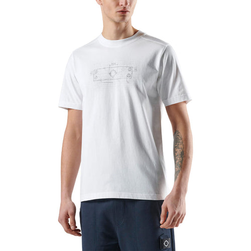 Mastrum - Badge Blueprint Tee in Optic White - Nigel Clare