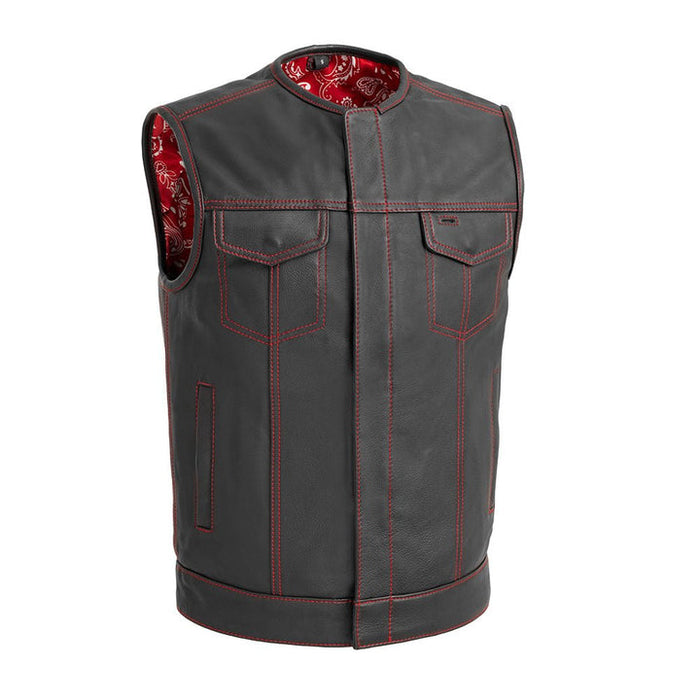 Men's Bandit Contrast-Stitch Leather Motorcycle Vest