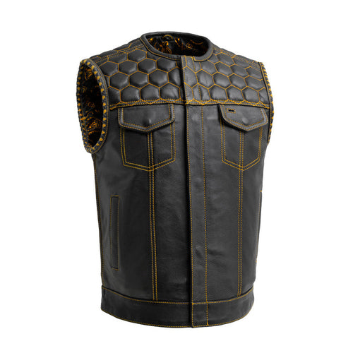 Men's Hornet Vest: Features:True to sizeClub style with roll-up collar, covered snaps and cropped center zipperHoney comb qui