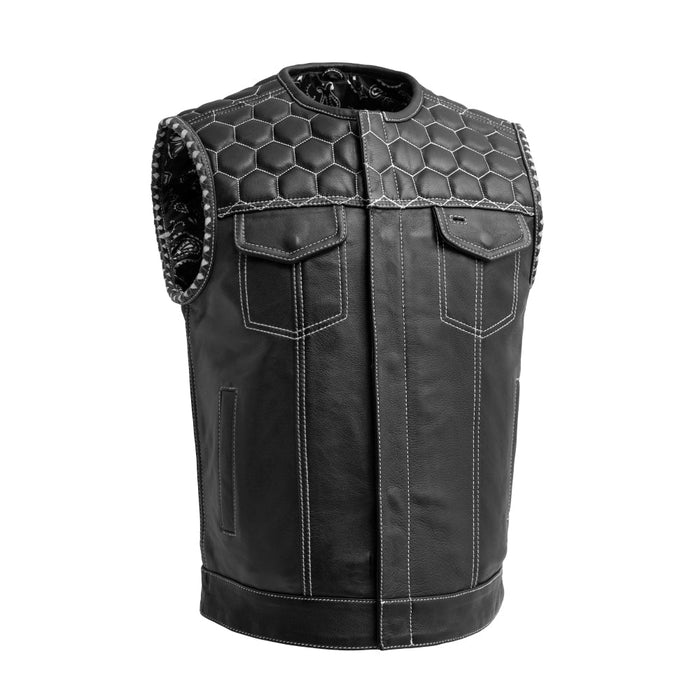 Men's Hornet Vest: Features:True to sizeClub style with roll-up collar, covered snaps and cropped center zipperHoney comb qui