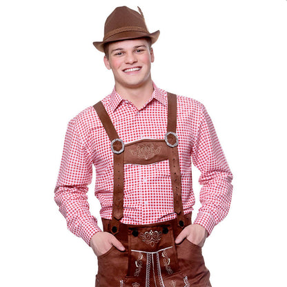 Mens Oktoberfest Shirt Checked Beer Festival Top Fancy Dress Red / L