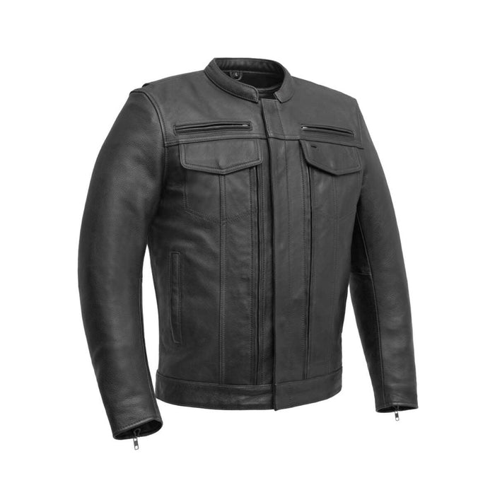 Eagle Leather Raider black leather motorcycle jacket front view