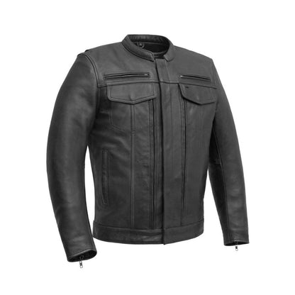 Eagle Leather Raider black leather motorcycle jacket front view