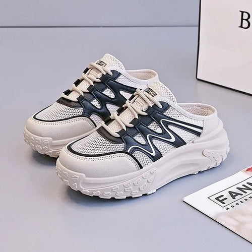 Mesh Breathable Lace Closure Chunky Sneakers Mules For Women