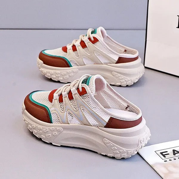 Mesh Breathable Lace Closure Chunky Sneakers Mules For Women
