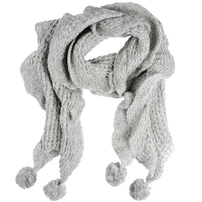 Mia Womens Loose Knit Scarf With Pom Poms Grey Mink Indigo Silver Grey