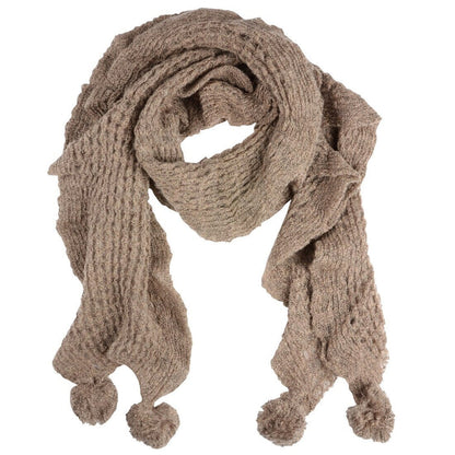 Mia Womens Loose Knit Scarf With Pom Poms Grey Mink Indigo Mink