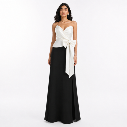 Monochrome Bow Evening Gown - Elegance