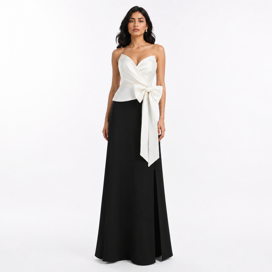 Monochrome Bow Evening Gown - Elegance