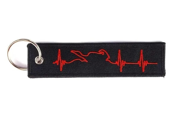 Motorcycle Key Chain - Heartbeat Red: Motorcycle Key Chain 3cm by 12cm long with an image of a heart beat rate altered to sho
