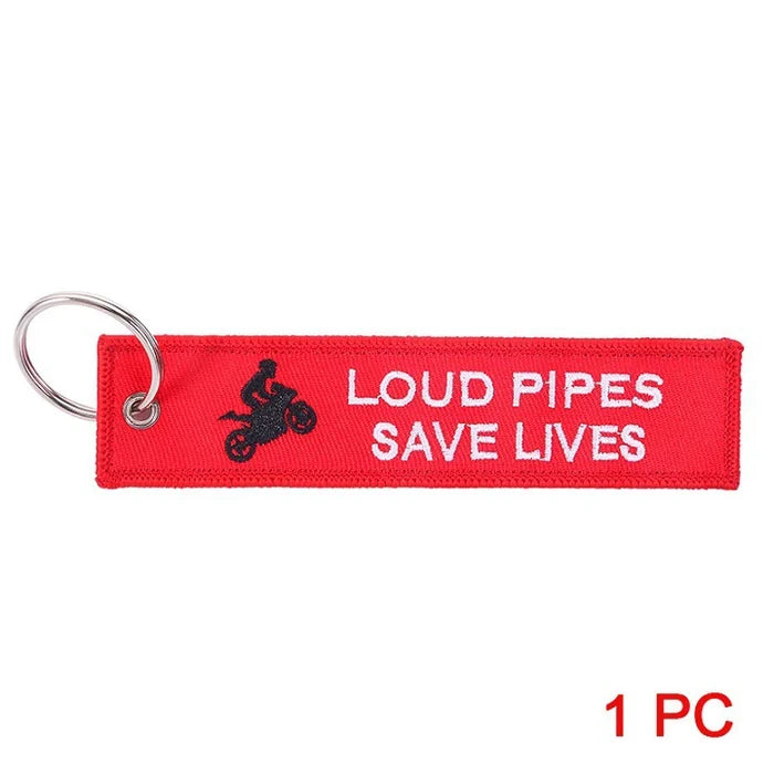 Motorcycle Key Chain - Loud Pipes Save Lives Red Wheelie: Dimensions: 4