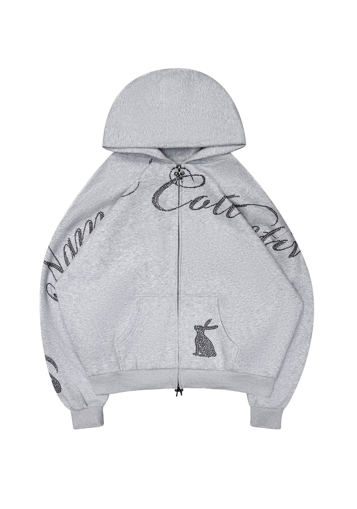 MUSE STUDDED ZIP HOODIE GREY MARL