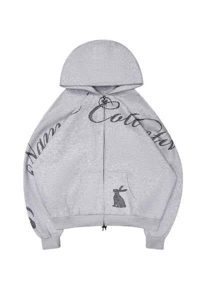 MUSE STUDDED ZIP HOODIE GREY MARL