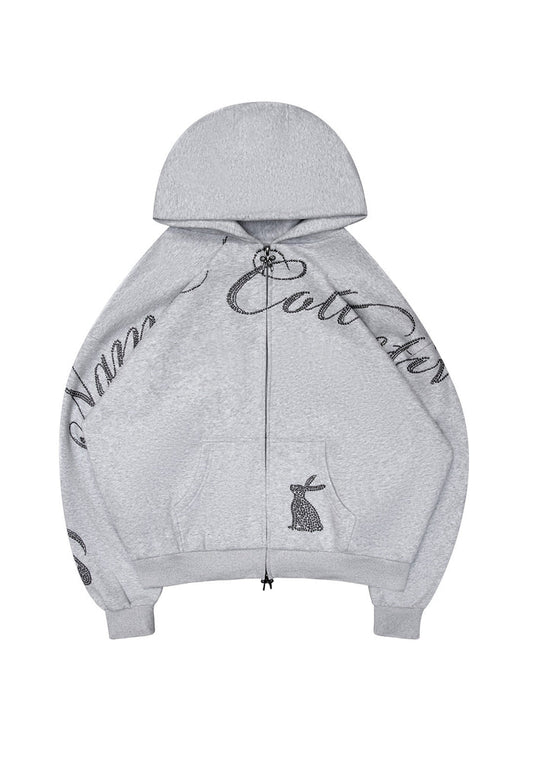 MUSE STUDDED ZIP HOODIE GREY MARL