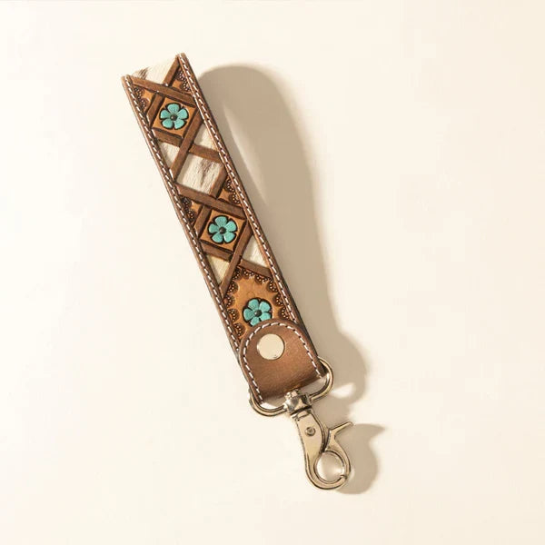 Myra Moonflower Handtooled Leather Keyfob