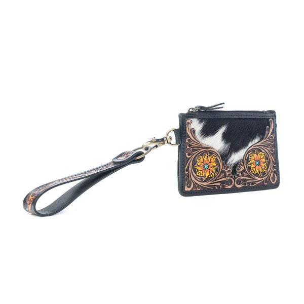 Myra Wildflower Mesa Hand-Tooled Hair-on Leather Card Holder
