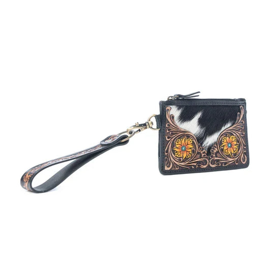 Myra Wildflower Mesa Hand-Tooled Hair-on Leather Card Holder