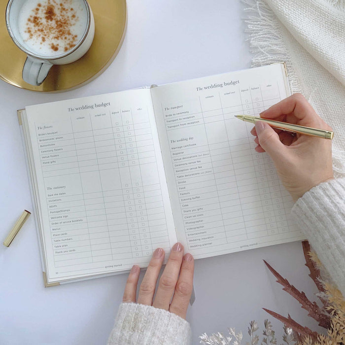 Ivory Cloth Wedding Planner Book with Gold Foil and Gilded Edges - Giftware - Blush and Gold