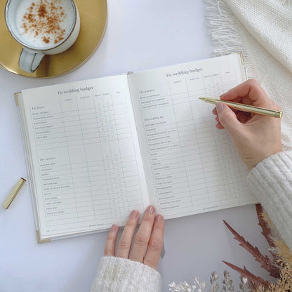 Ivory Cloth Wedding Planner Book with Gold Foil and Gilded Edges - Giftware - Blush and Gold