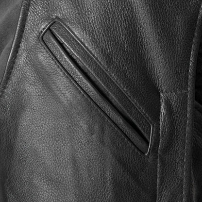 Nomad Drum Rolled Chaps black leather and zippered pocket detail