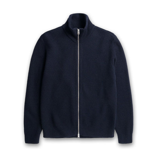 Norse Projects - Hagen Cotton Wool Zip Through in Navy - Nigel Clare